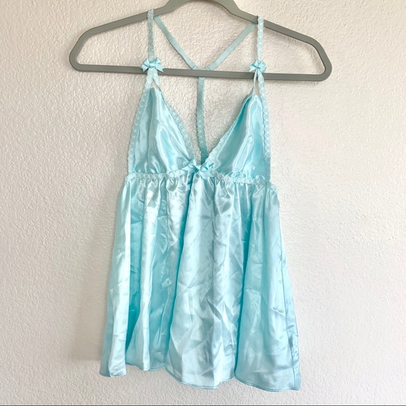 Betsey Johnson Other - Betsey Johnson Satin Blue Racerback Teddy Chemise